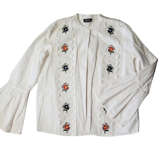 Topshop Cotton White Embroidered Button Down Size 4 - Picture 2 of 9